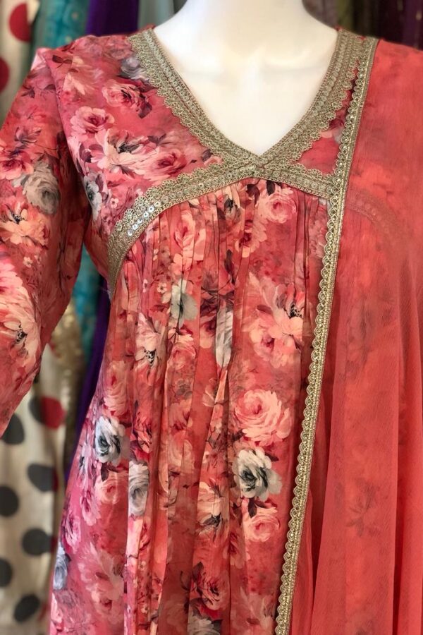 Rose Pink Printed Alia Cut Dress