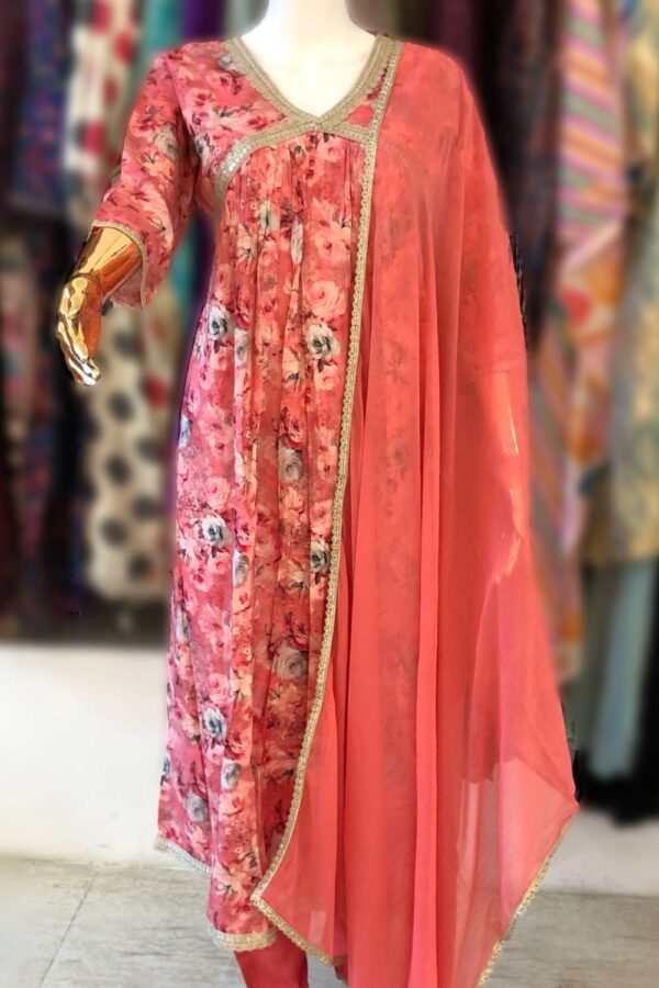 Rose Pink Printed Alia Cut Dress