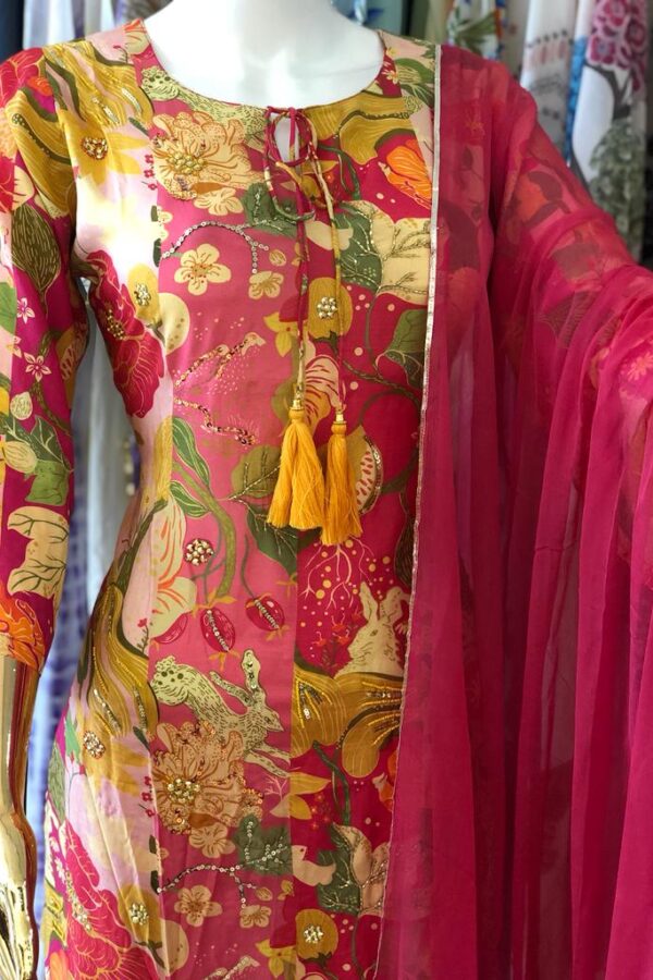 Rose Pink Floral Muslin Suit Set #1218