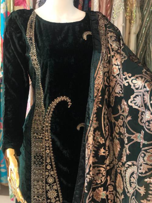 Dark Green Makhmal Velvet Suit Set #1295