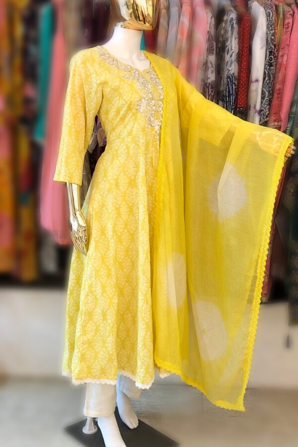 Yellow Anarkali with Sequins  #1421