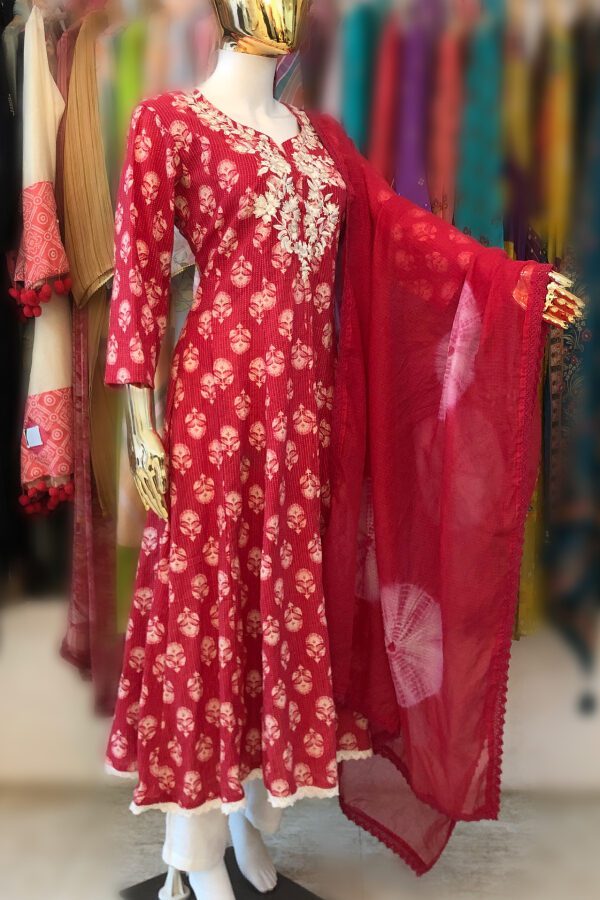 Red Anarkali with Sequins #1420