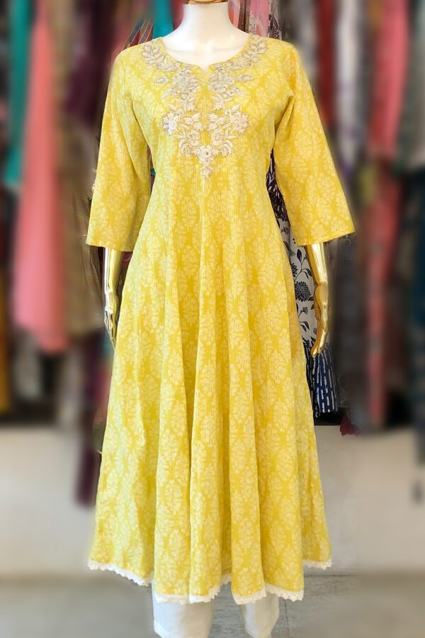 Yellow Anarkali with Sequins  #1421