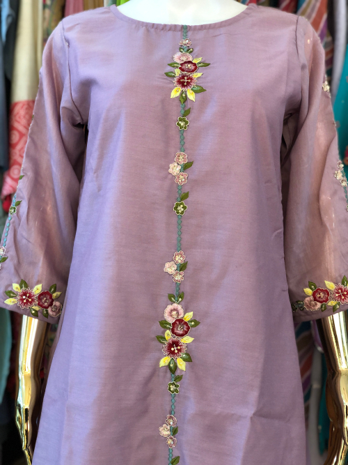 Cotton Silk A line Embroidered Kurta Set #1440